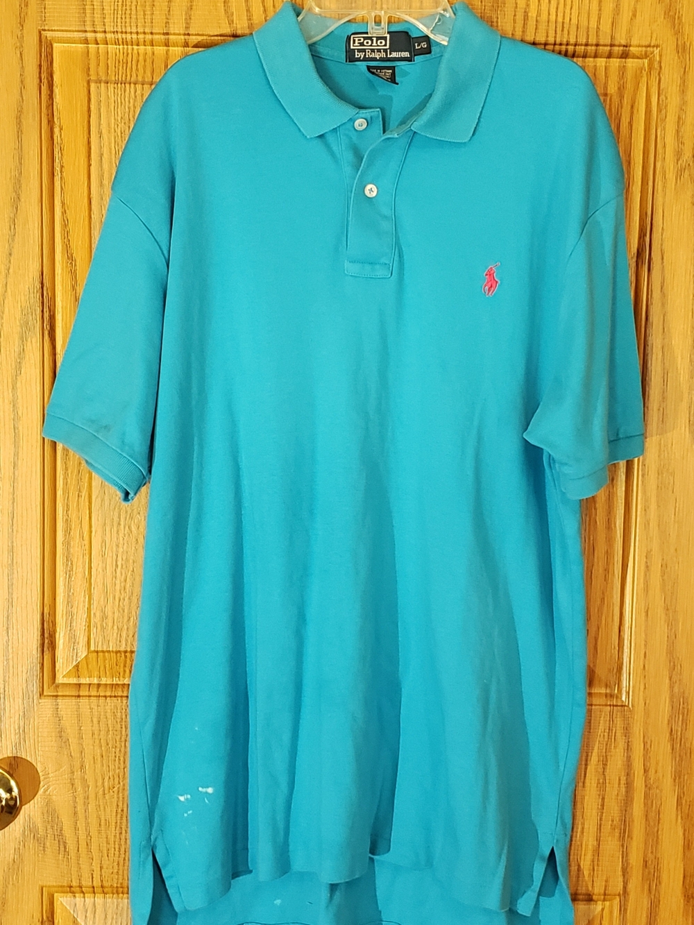 Ralph Lauren Polo in Bright Turquoise with Pink‎ Pony. Large. Cotton.